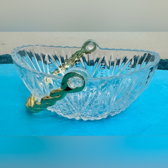 Crystal Candy Dish With Rope Gold Plated Handle - Picture 9 of 12